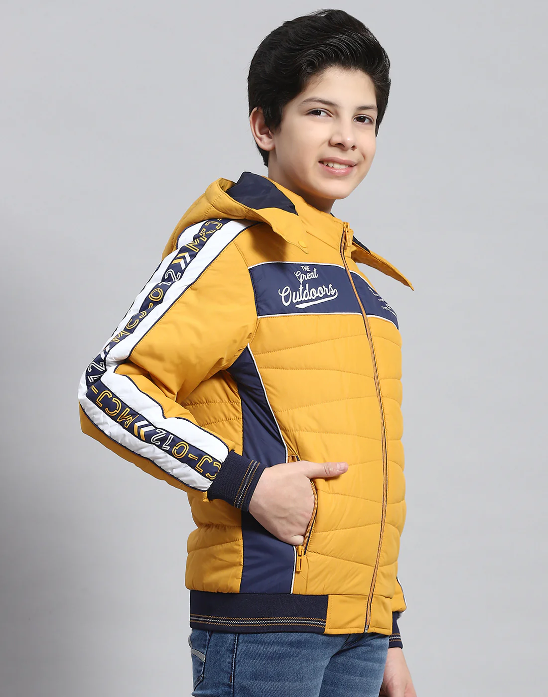 Boys Mustard Solid Hooded Full Sleeve Boys Jacket - Image 4