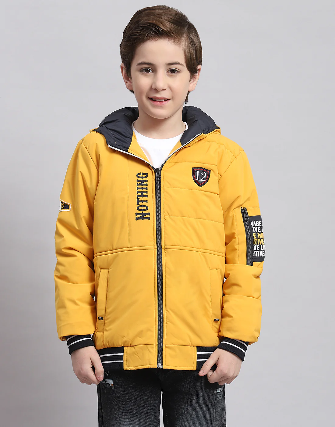 Boys Mustard Solid Hooded Full Sleeve Boys Jacket - Image 2