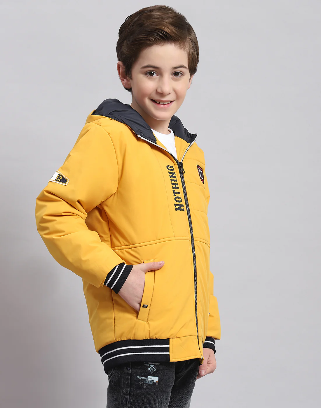 Boys Mustard Solid Hooded Full Sleeve Boys Jacket - Image 4