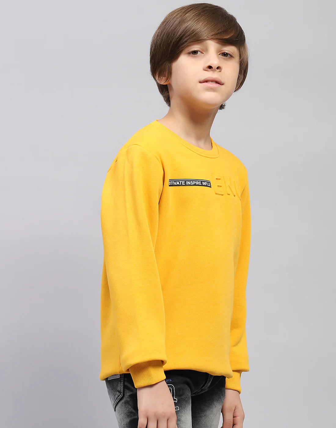 Boys Mustard Solid Round Neck Full Sleeve Sweatshirt - Image 4