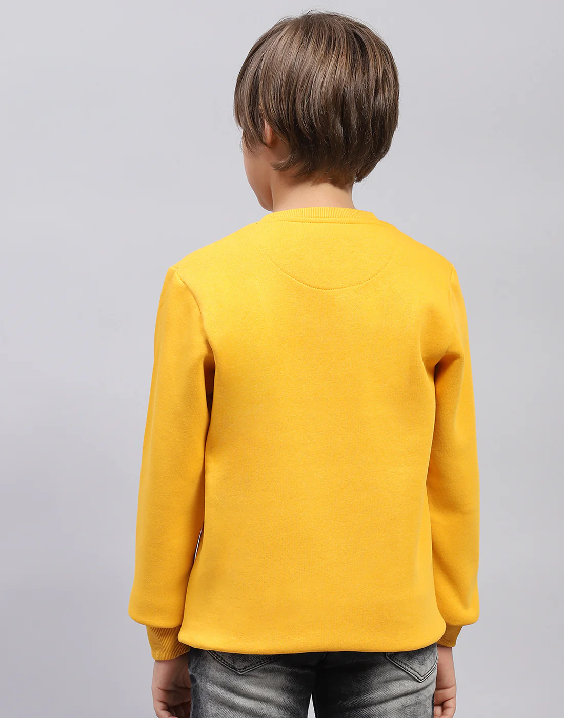 Boys Mustard Solid Round Neck Full Sleeve Sweatshirt - Image 5