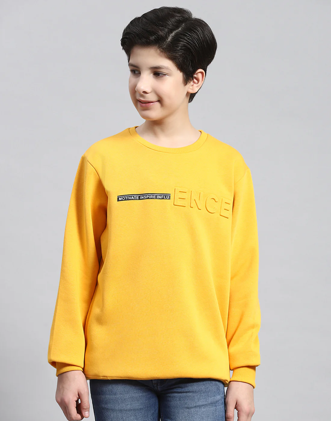 Boys Mustard Solid Round Neck Full Sleeve Sweatshirt - Image 2