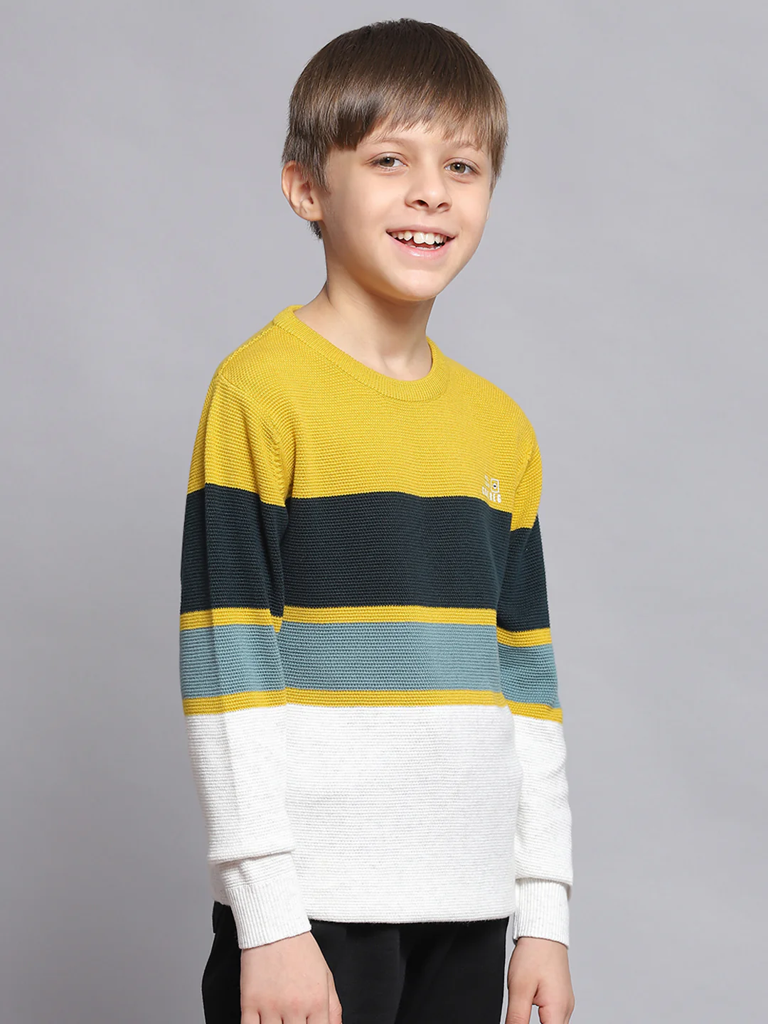 Boys Mustard Stripe Round Neck Full Sleeve Sweater - Image 4