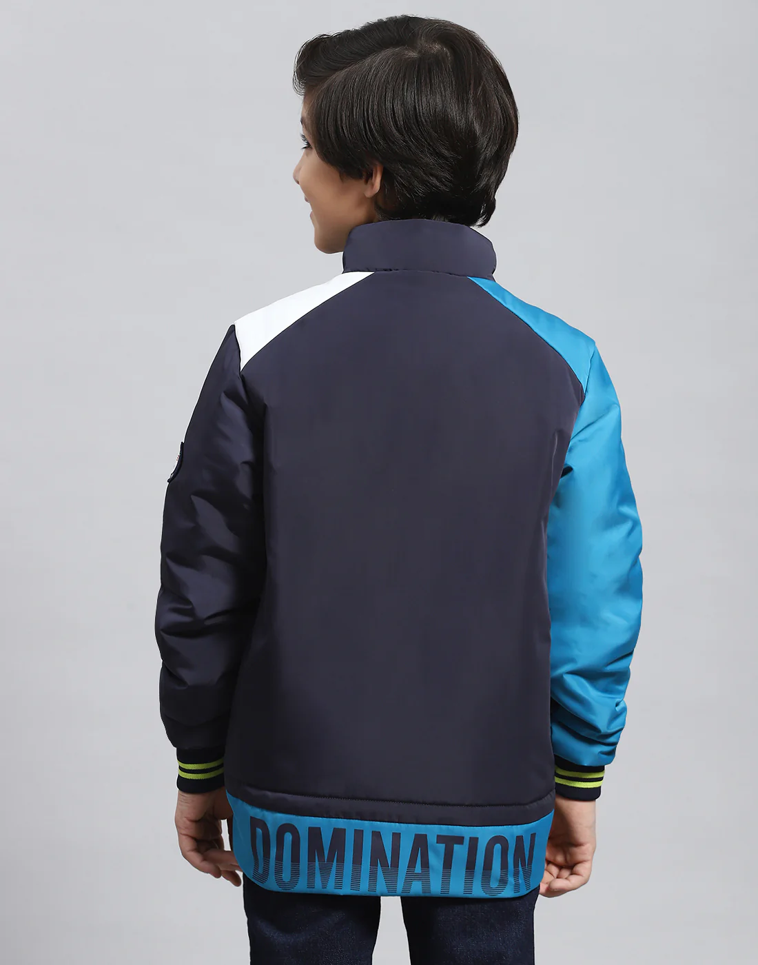 Boys Navy Blue Colourblocked Stand Collar Full Sleeve Boys Jacket - Image 5