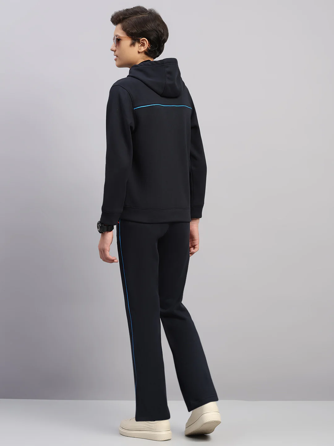 Boys Navy Blue Embroidered Collar Full Sleeve Winter Tracksuit - Image 5
