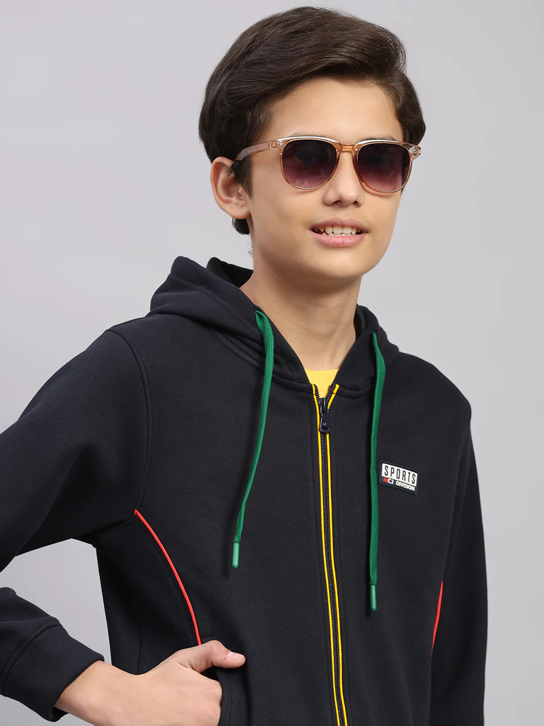 Boys Navy Blue Embroidered Collar Full Sleeve Winter Tracksuit - Image 6