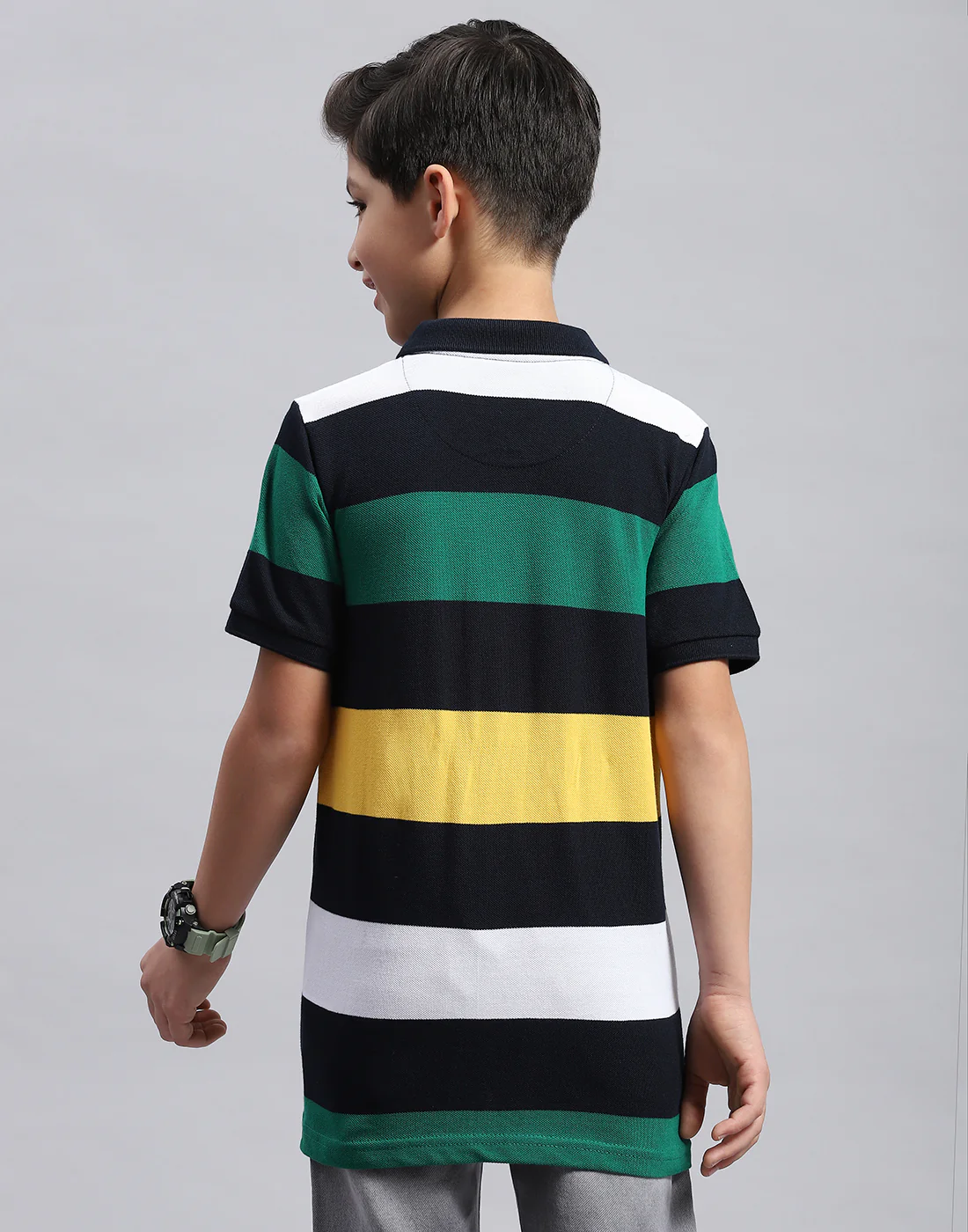 Boys Navy Blue & Green Printed Collar Half Sleeve T-Shirt - Image 5