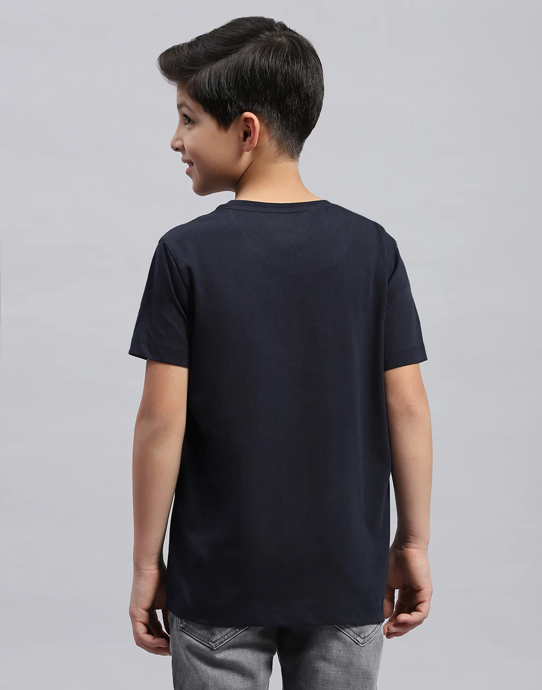 Boys Navy Blue & Green Printed Round Neck Half Sleeve T-Shirt - Image 6