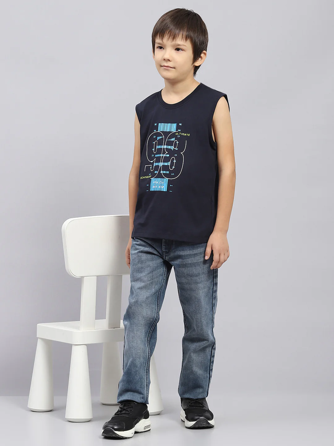 Boys Navy Blue & Green Printed Round Neck Sleeveless T-Shirt (Pack of 2) - Image 2