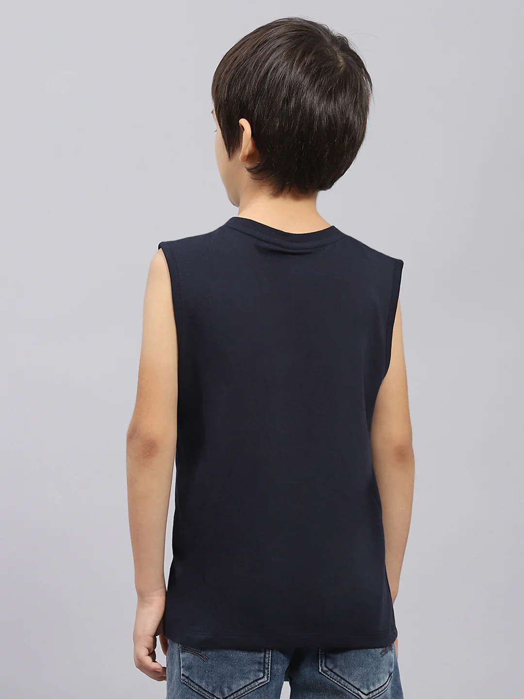 Boys Navy Blue & Green Printed Round Neck Sleeveless T-Shirt (Pack of 2) - Image 5