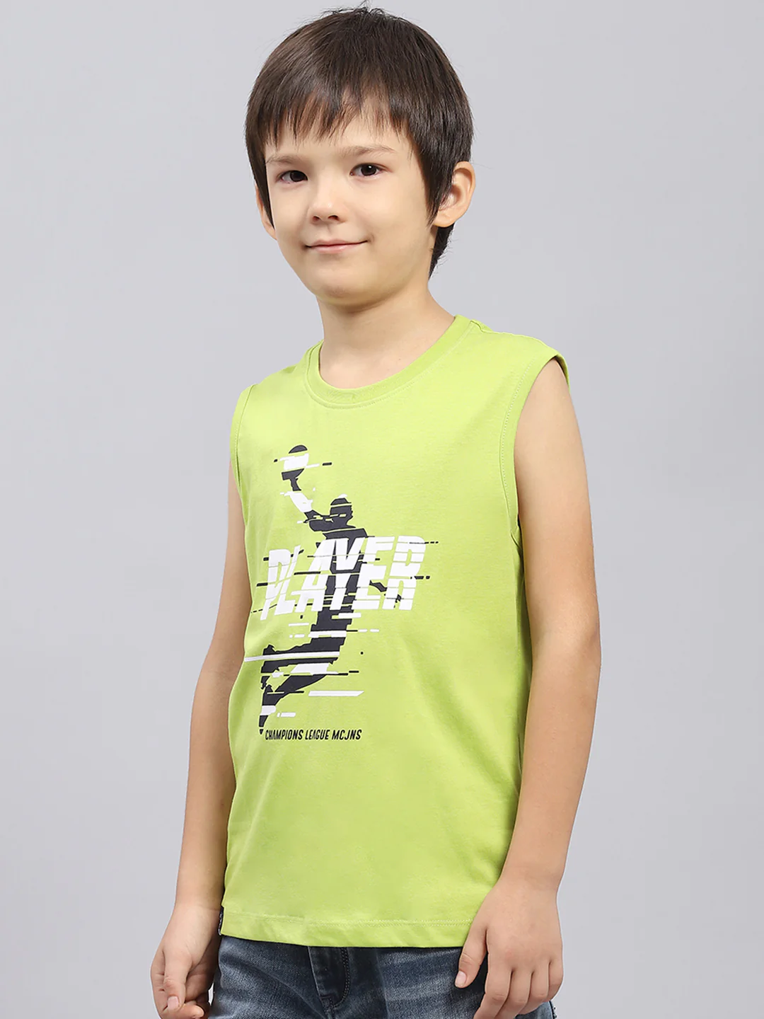 Boys Navy Blue & Green Printed Round Neck Sleeveless T-Shirt (Pack of 2) - Image 7