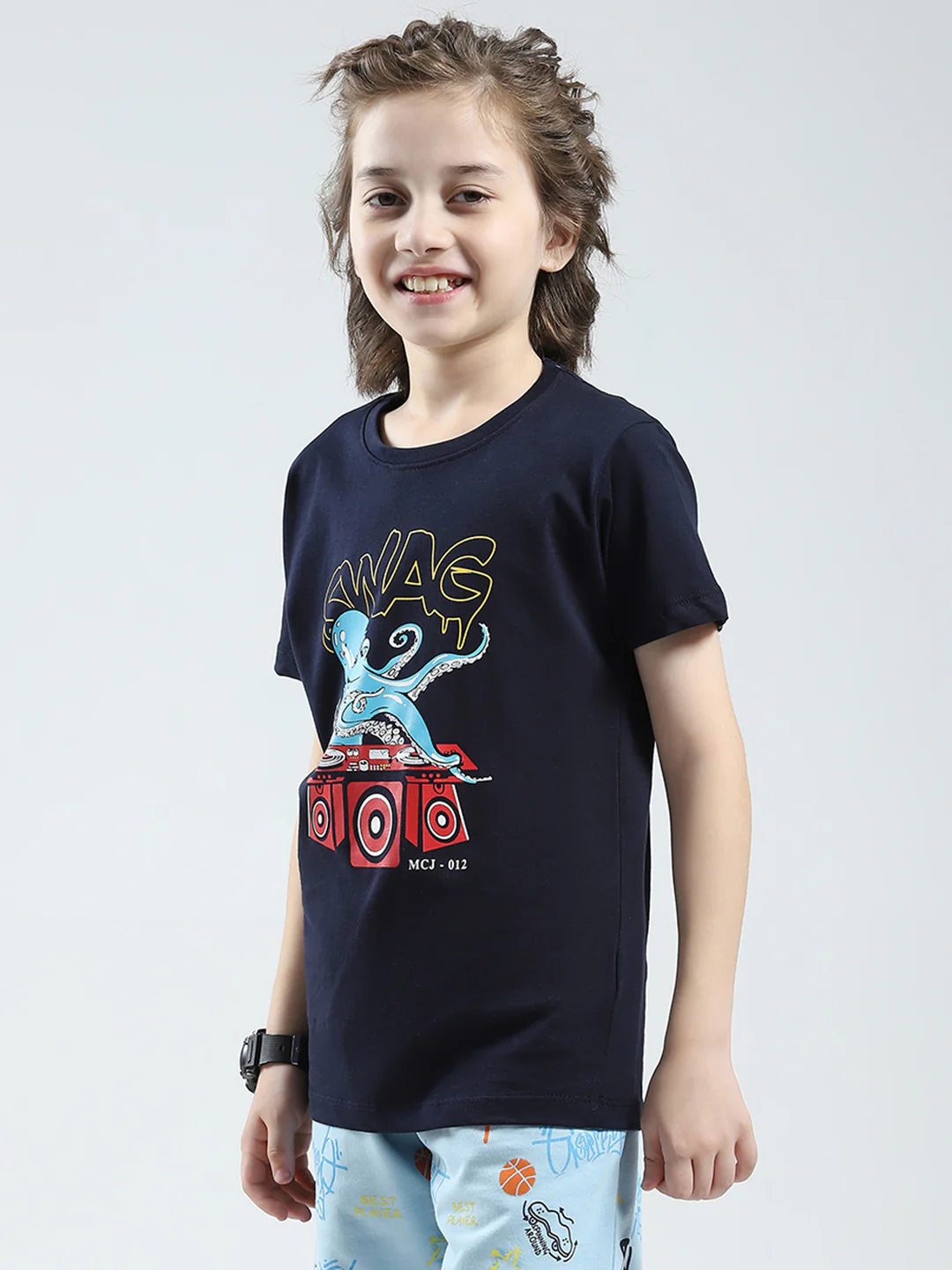 Boys Navy Blue & Green Printed Round Neck Half Sleeve T-Shirt (Pack of 2) - Image 4