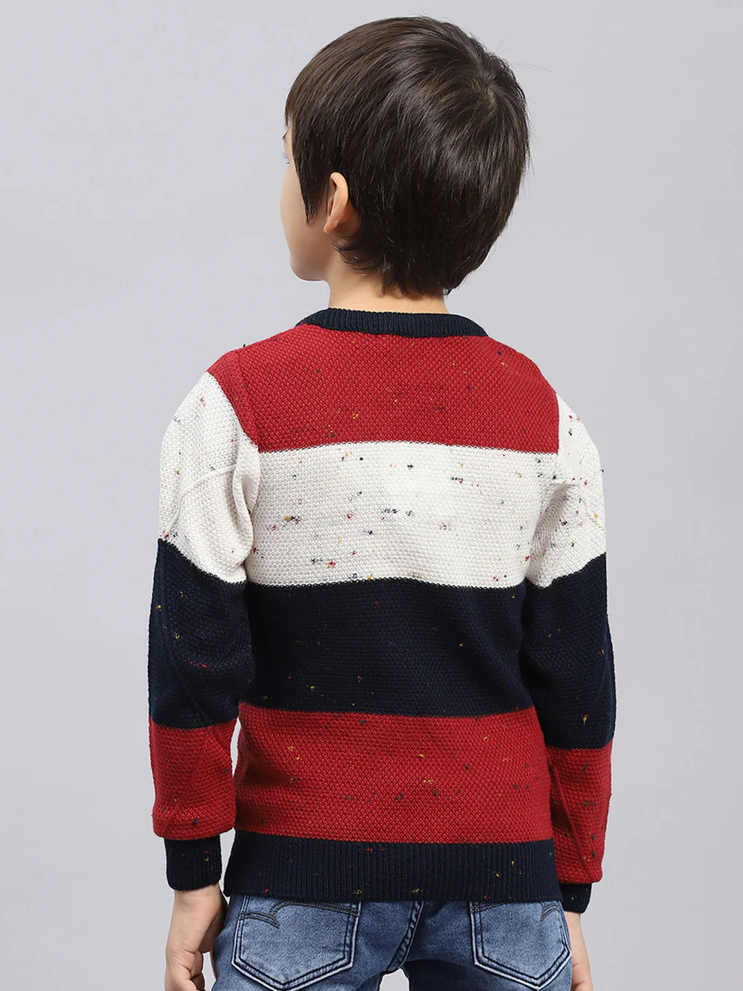 Boys Navy Blue & Maroon Self Design Round Neck Full Sleeve Pullover - Image 5