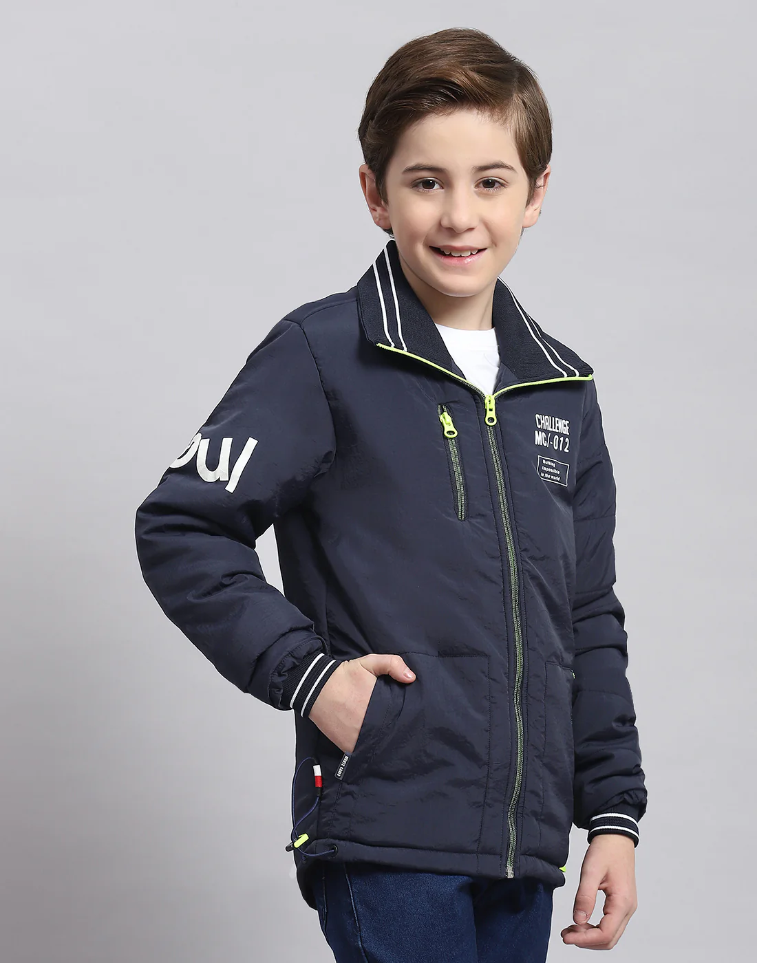 Boys Navy Blue Printed Collar Full Sleeve Boys Jacket - Image 4