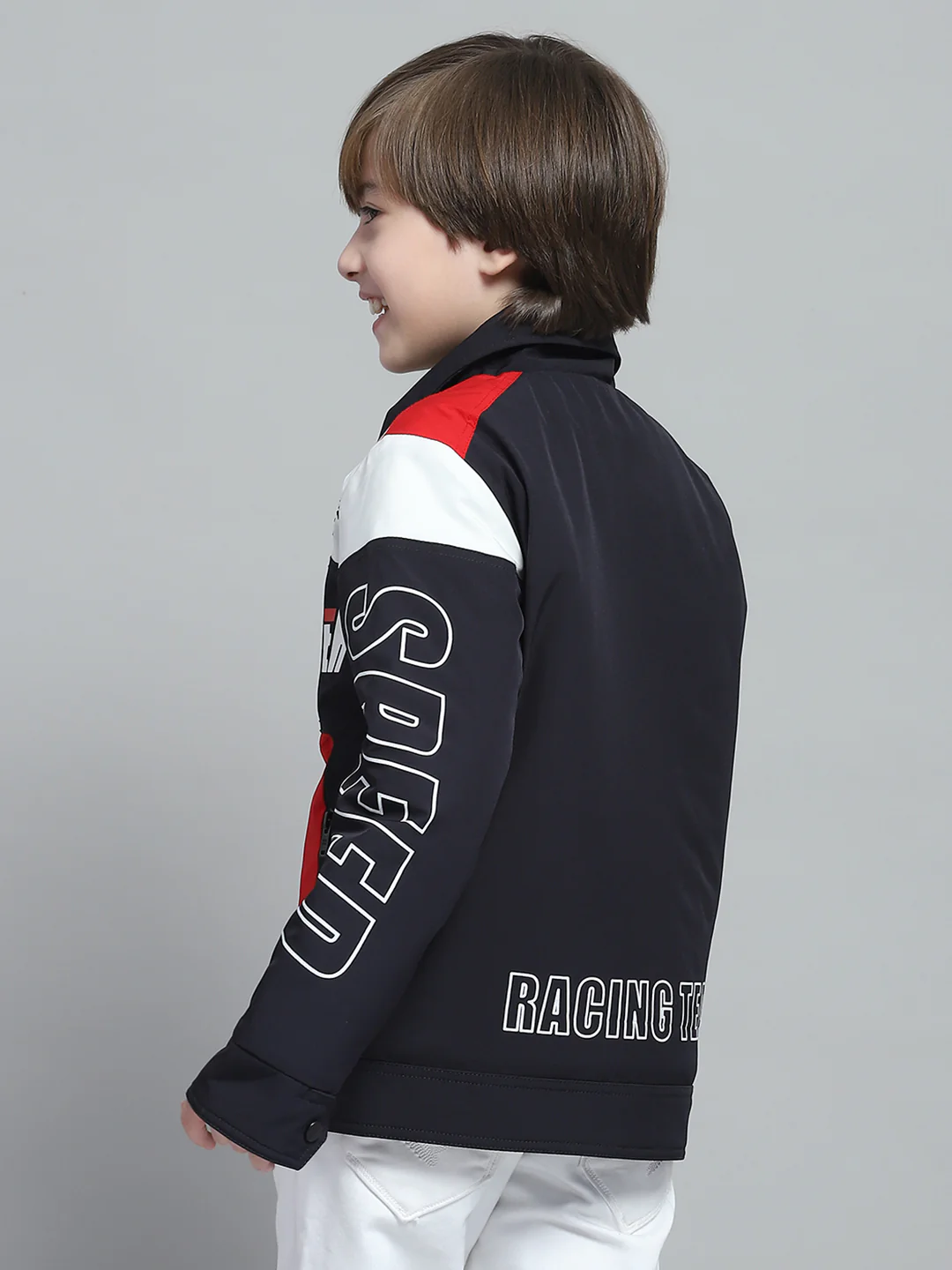 Boys Navy Blue Printed Collar Full Sleeve Jacket - Image 5