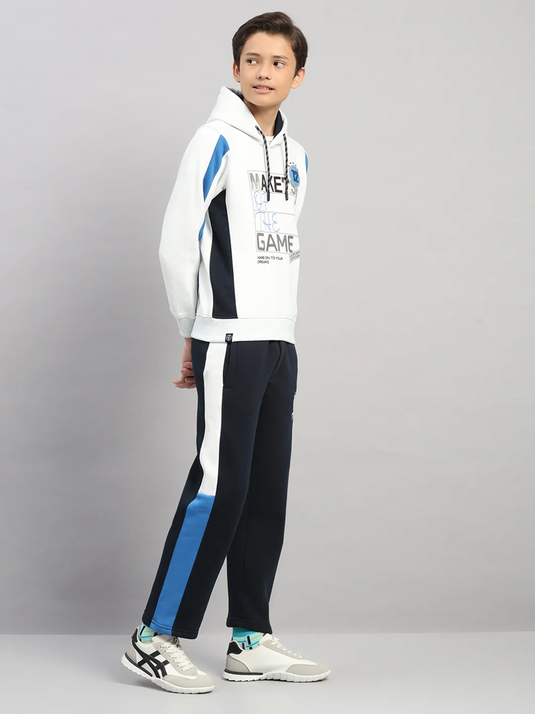 Boys Navy Blue Printed Collar Full Sleeve Winter Tracksuit - Image 4