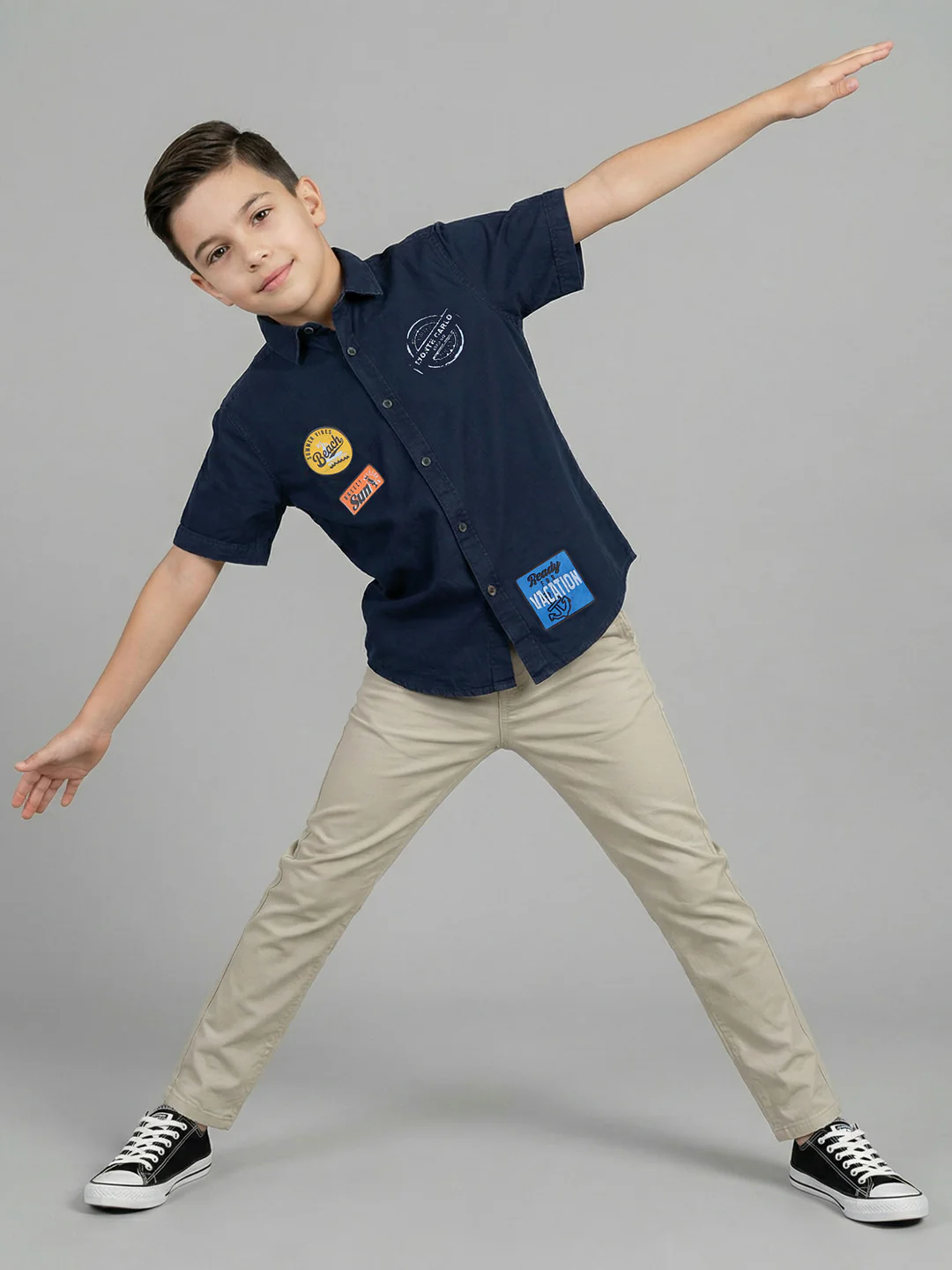 Boys Navy Blue Printed Collar Half Sleeve Shirt - Image 3