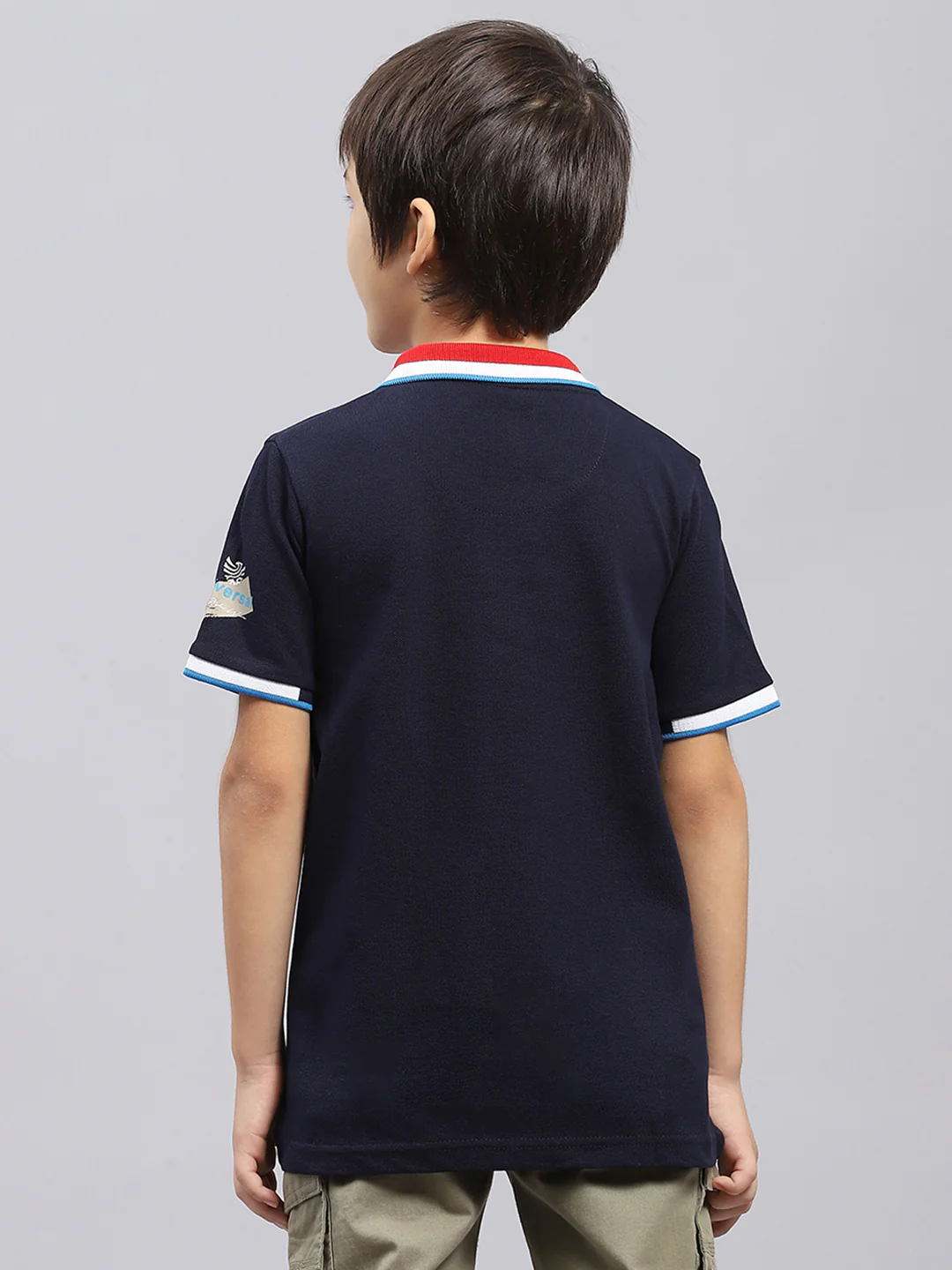 Boys Navy Blue Printed Collar Half Sleeve T-Shirt - Image 5