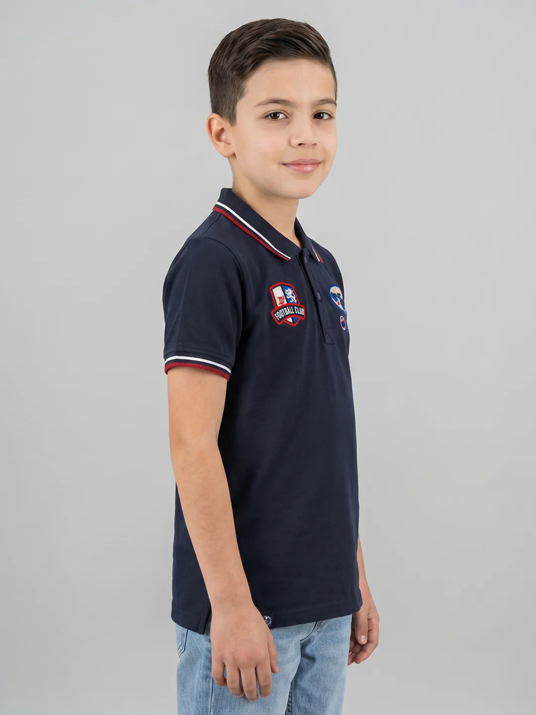 Boys Navy Blue Printed Collar Half Sleeve T-Shirt - Image 2
