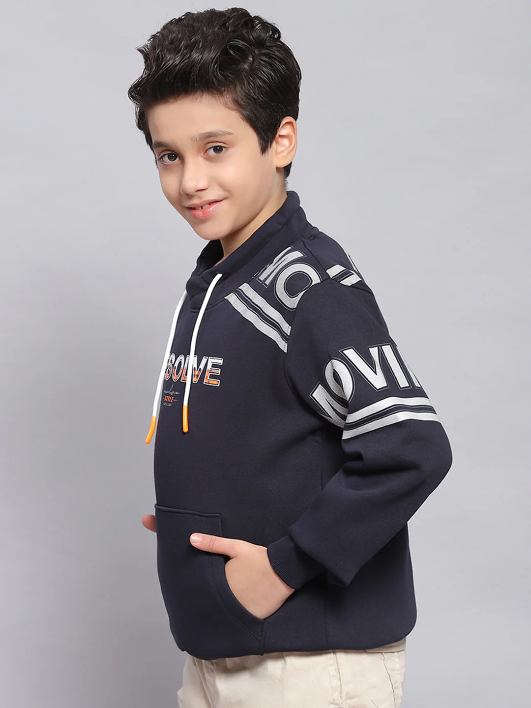 Boys Navy Blue Printed F Neck Full Sleeve Sweatshirt - Image 4