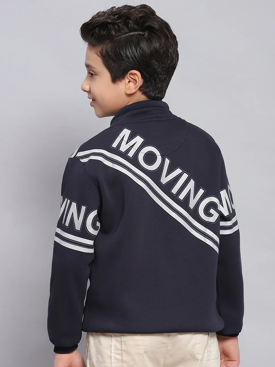 Boys Navy Blue Printed F Neck Full Sleeve Sweatshirt - Image 5