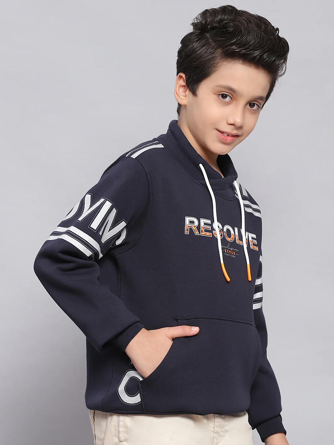 Boys Navy Blue Printed F Neck Full Sleeve Sweatshirt - Image 6