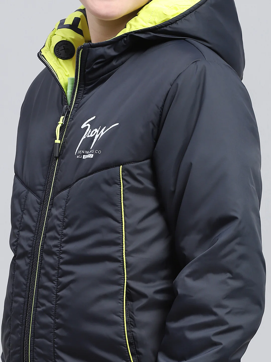 Boys Navy Blue Printed Hooded Full Sleeve Jacket - Image 6