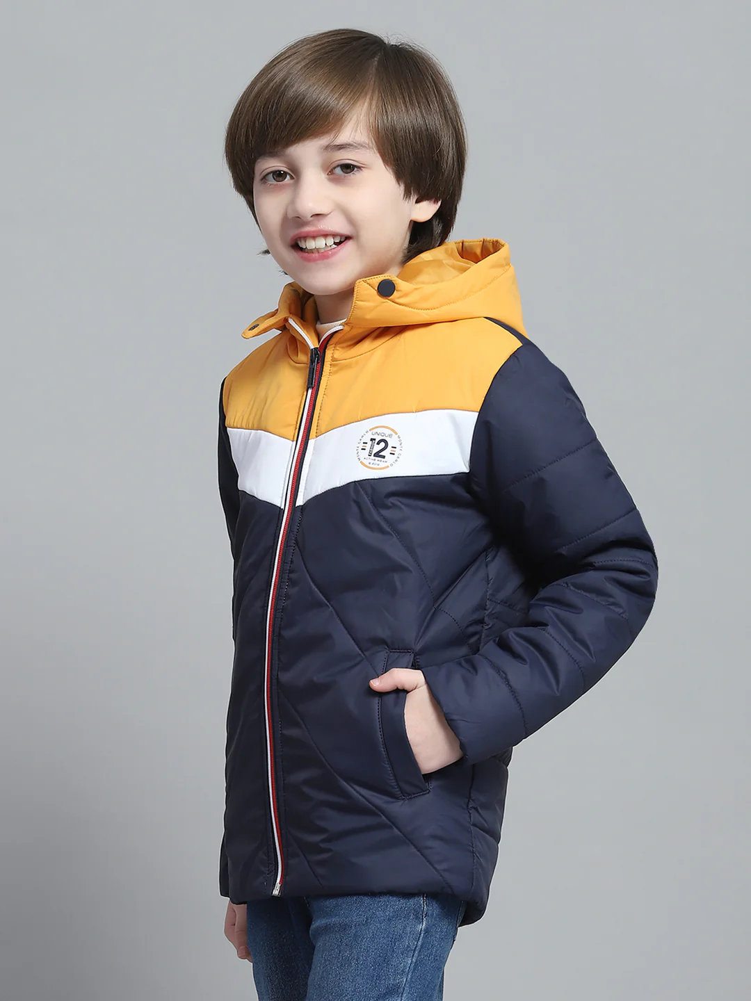 Boys Navy Blue Printed Hooded Full Sleeve Jacket - Image 3