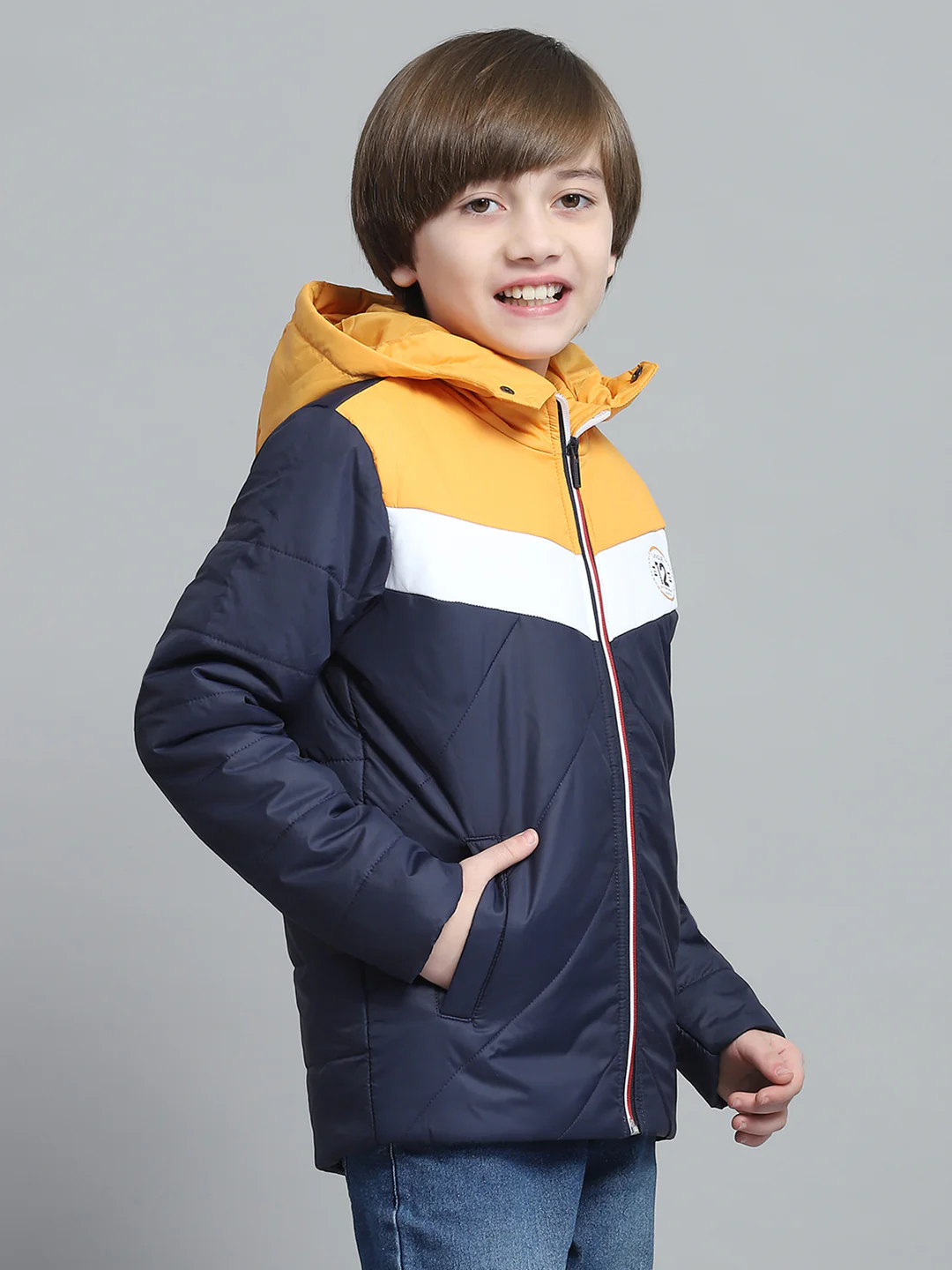 Boys Navy Blue Printed Hooded Full Sleeve Jacket - Image 4