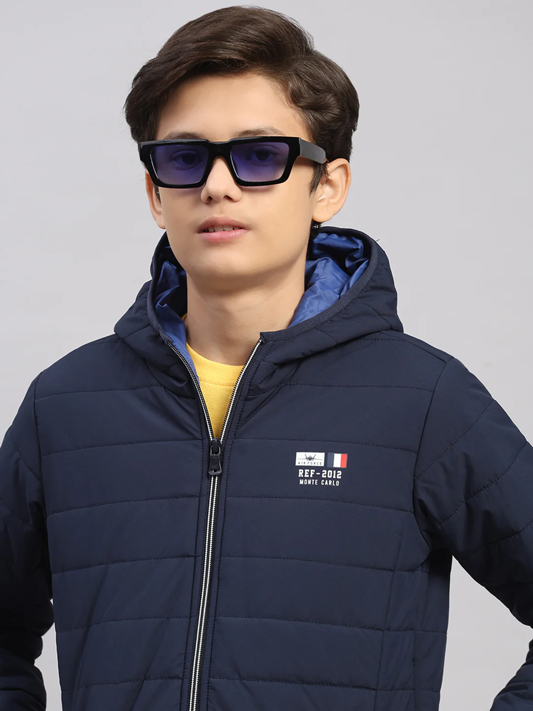 Boys Navy Blue Printed Hooded Full Sleeve Jacket - Image 7
