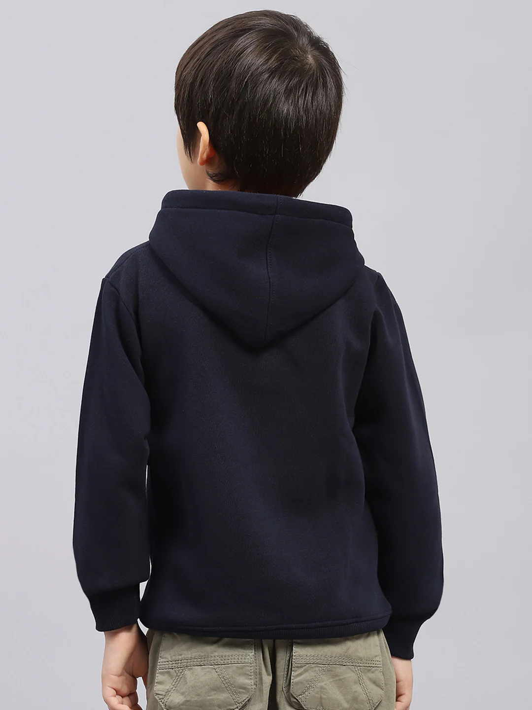 Boys Navy Blue Printed Hooded Full Sleeve Sweatshirt - Image 5
