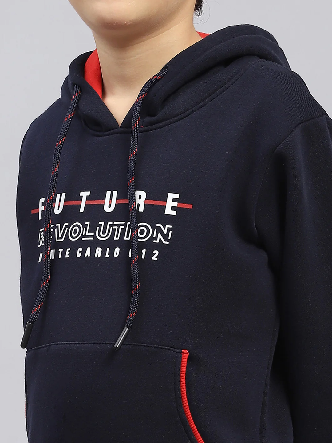 Boys Navy Blue Printed Hooded Full Sleeve Sweatshirt - Image 6