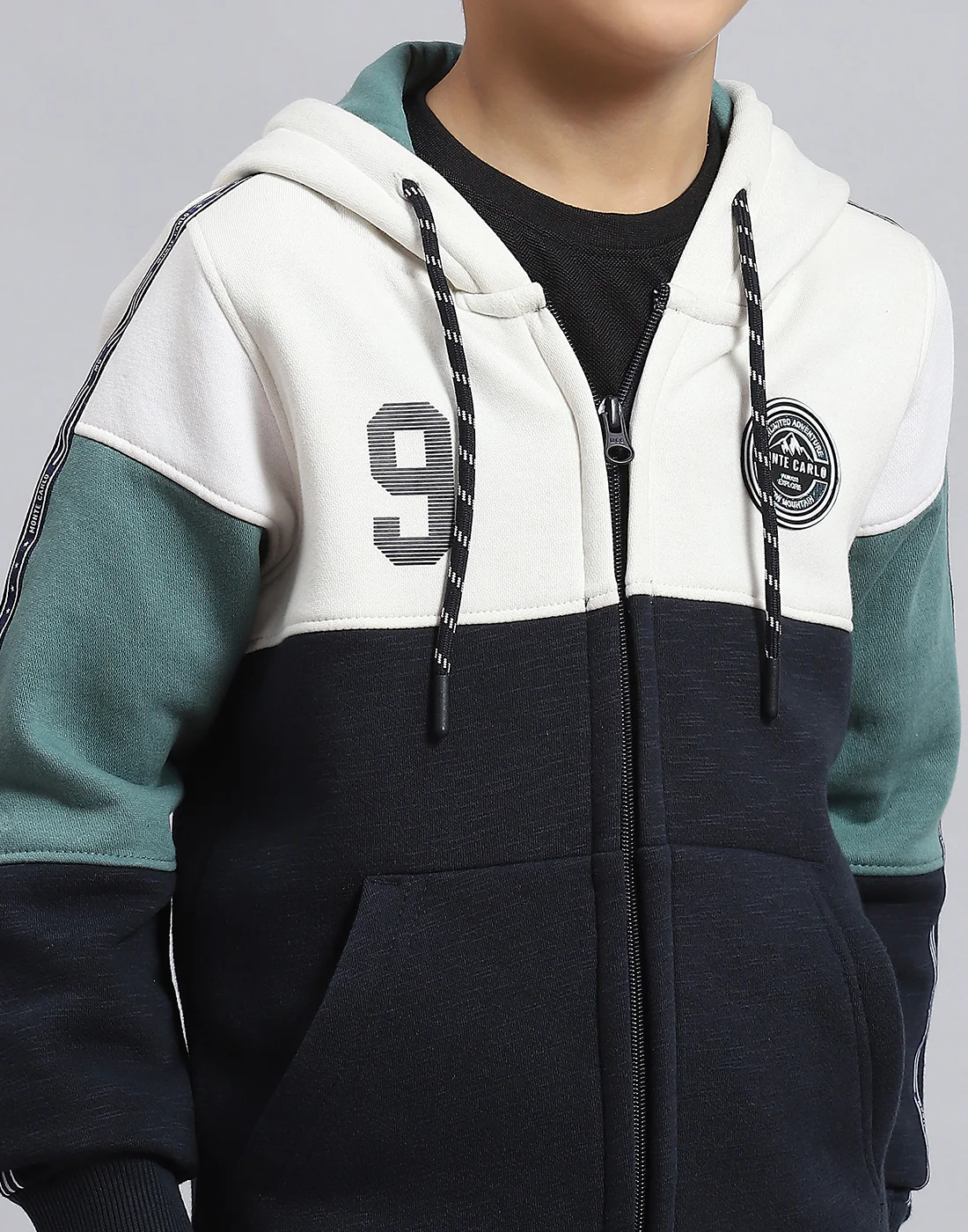 Boys Navy Blue Printed Hooded Full Sleeve Sweatshirt - Image 8