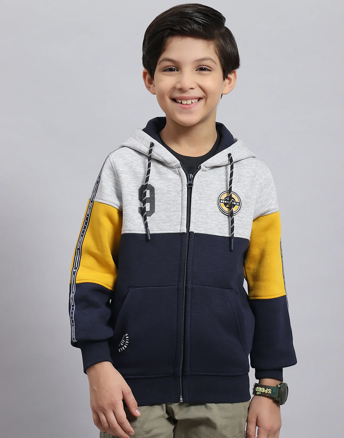 Boys Navy Blue Printed Hooded Full Sleeve Sweatshirt - Image 2