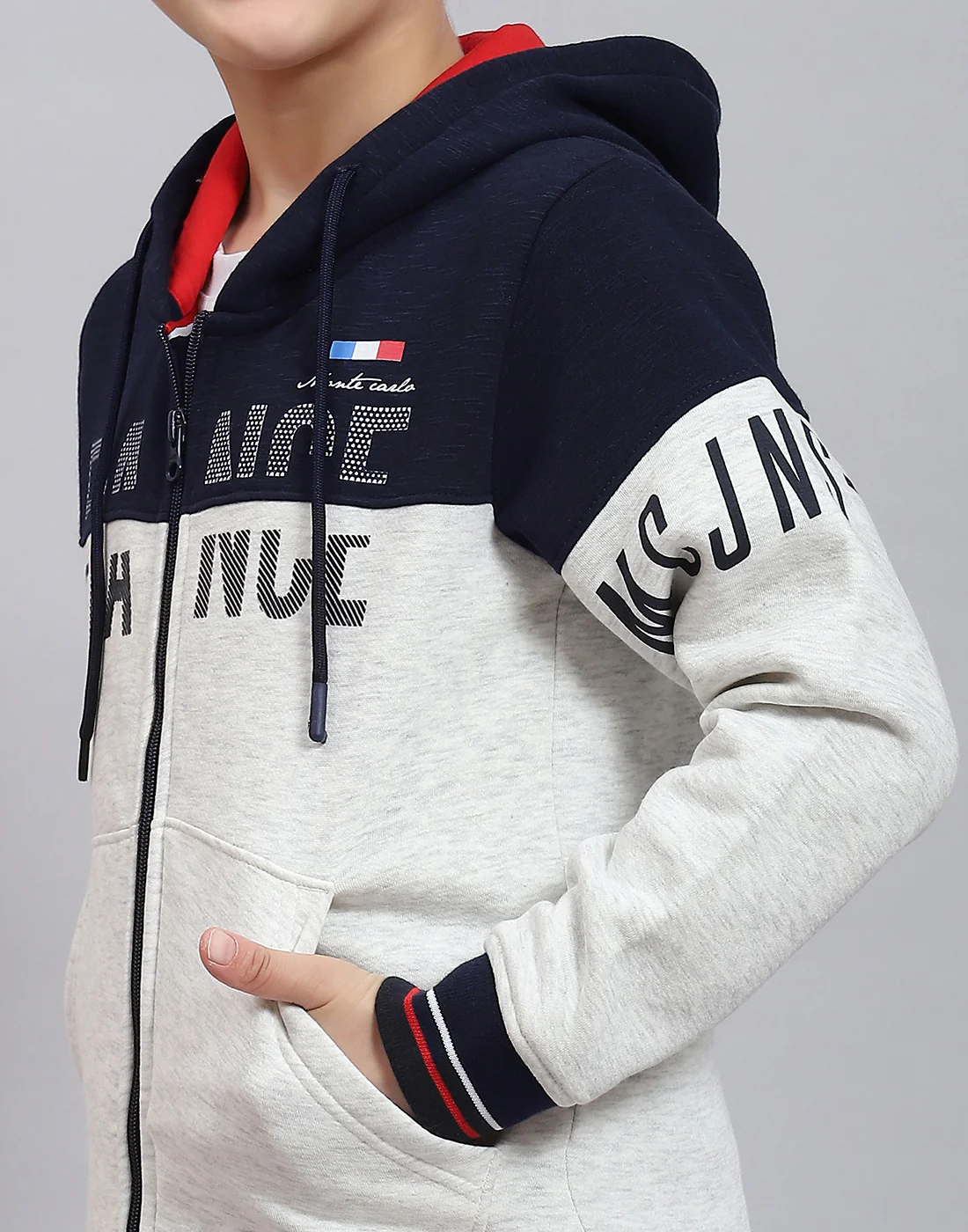 Boys Navy Blue Printed Hooded Full Sleeve Sweatshirt - Image 7