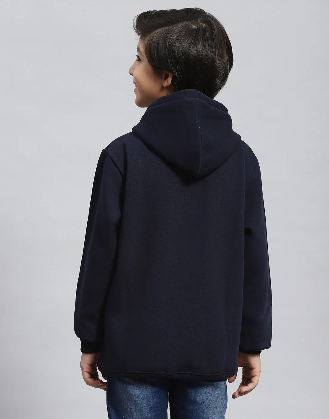 Boys Navy Blue Printed Hooded Full Sleeve Sweatshirt - Image 5
