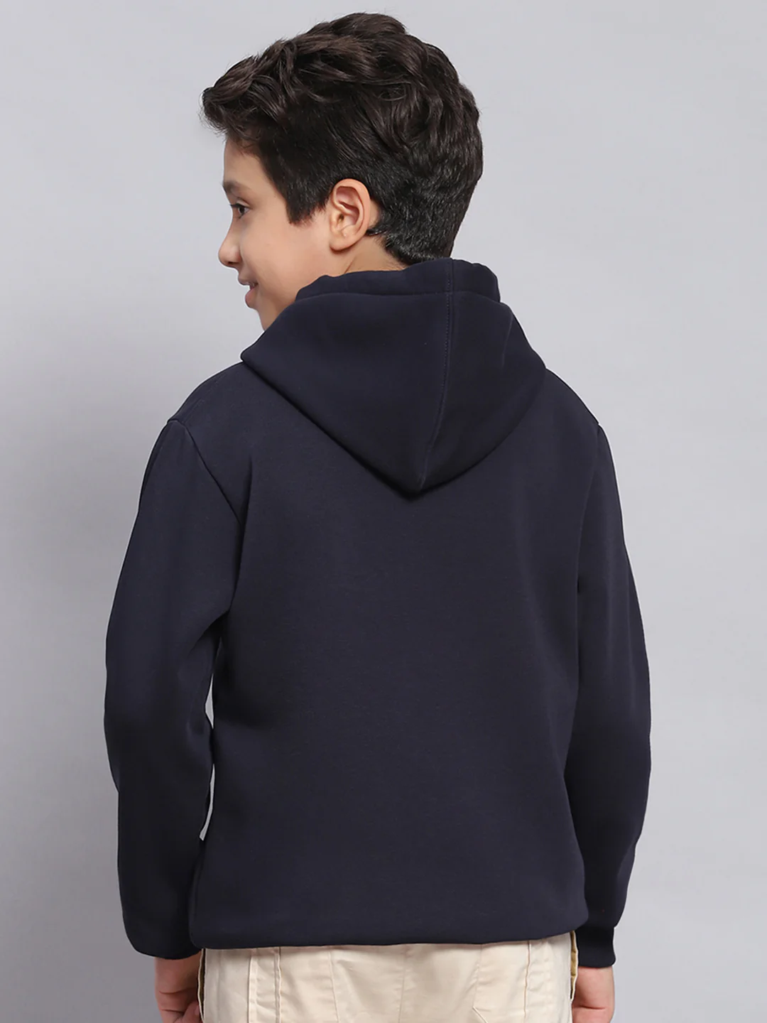 Boys Navy Blue Printed Hooded Full Sleeve Sweatshirt - Image 5