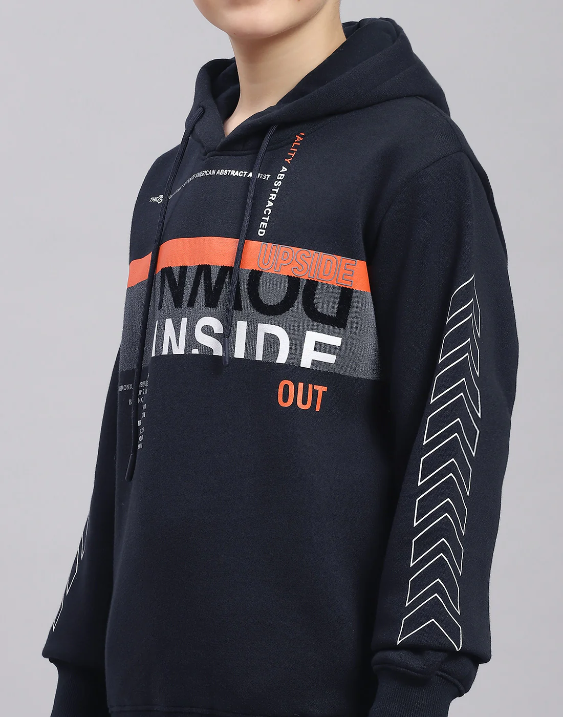 Boys Navy Blue Printed Hooded Full Sleeve Sweatshirt - Image 7
