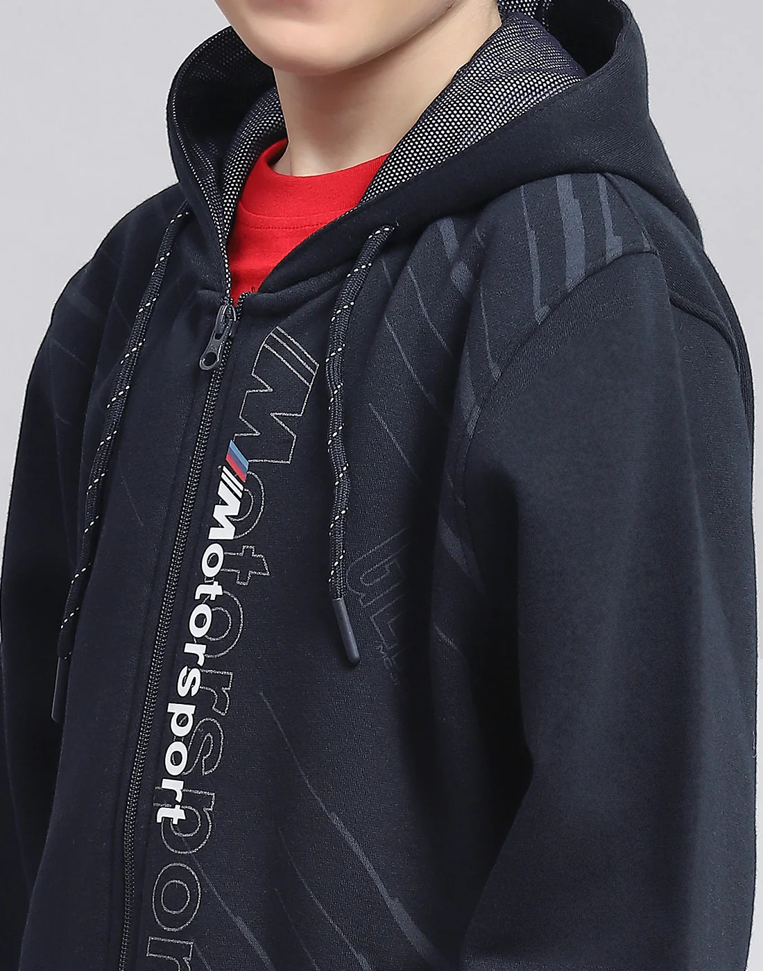 Boys Navy Blue Printed Hooded Full Sleeve Sweatshirt - Image 6