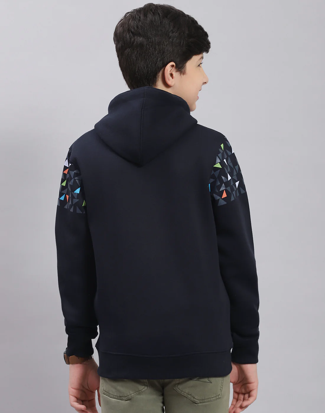 Boys Navy Blue Printed Hooded Full Sleeve Sweatshirt - Image 5