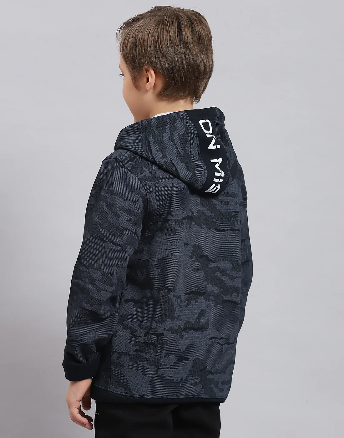 Boys Navy Blue Printed Hooded Full Sleeve Sweatshirt - Image 5