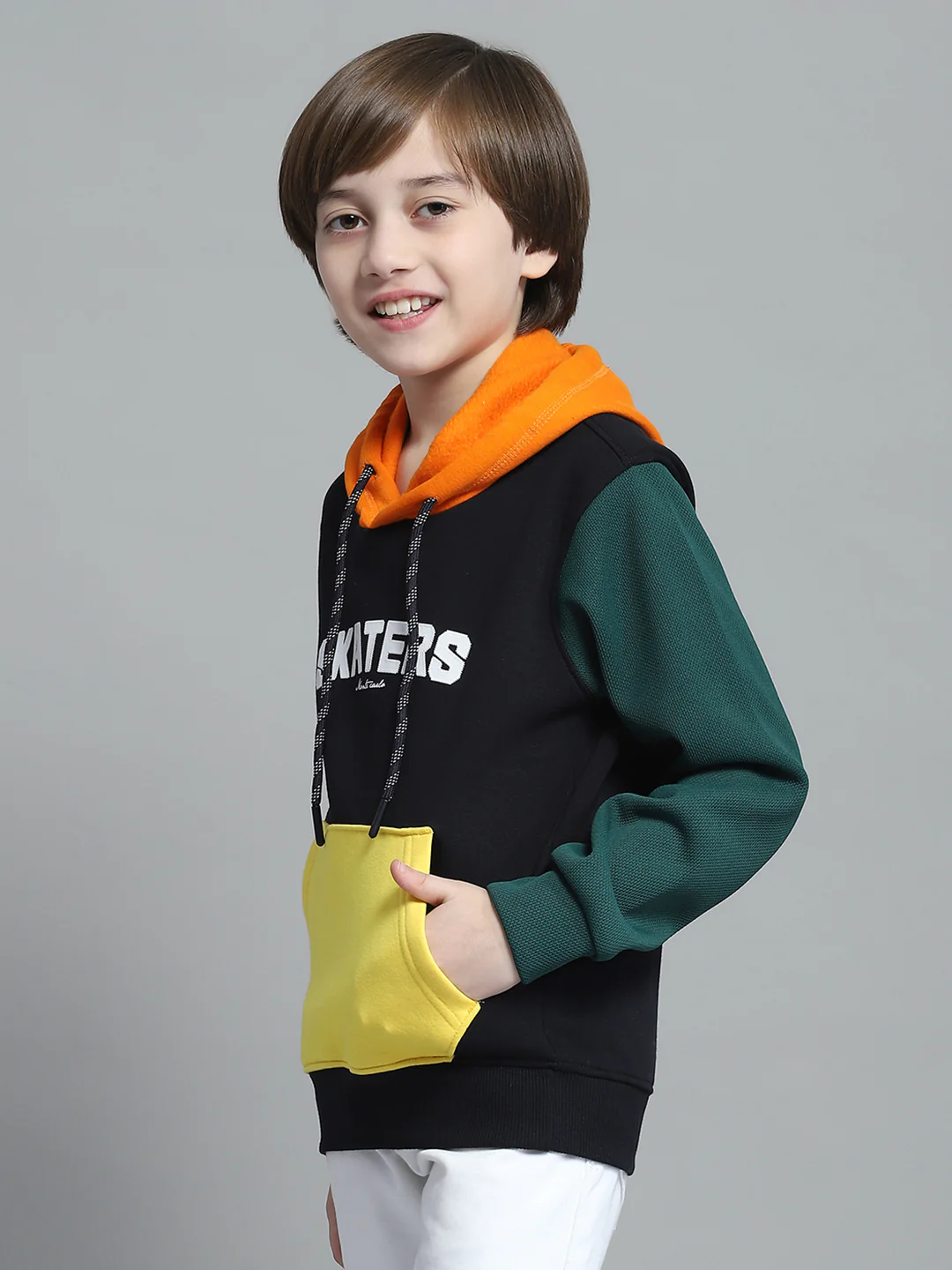 Boys Navy Blue Printed Hooded Full Sleeve Sweatshirt - Image 3