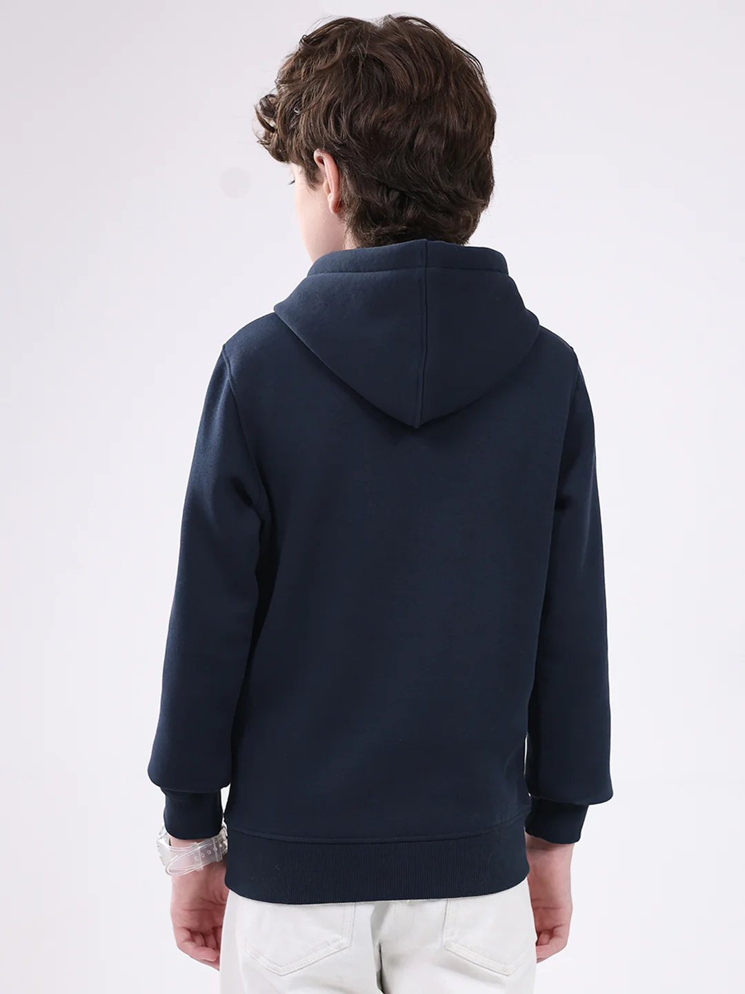 Boys Navy Blue Printed Hooded Full Sleeve Sweatshirt - Image 5
