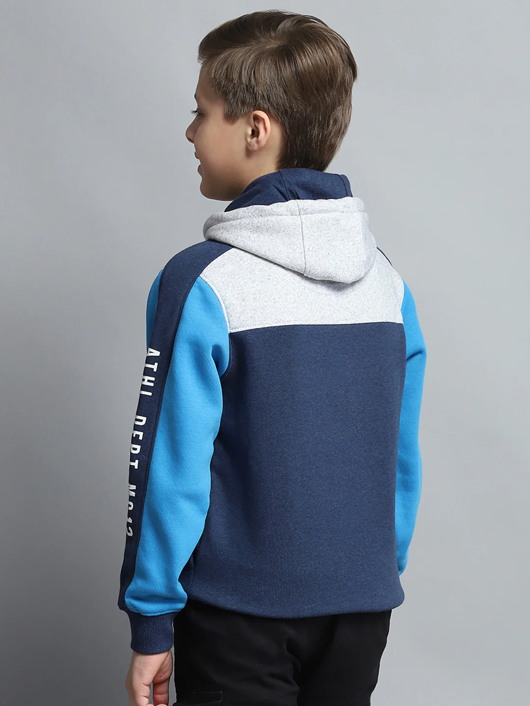 Boys Navy Blue Printed Hooded Full Sleeve Tracksuit - Image 5