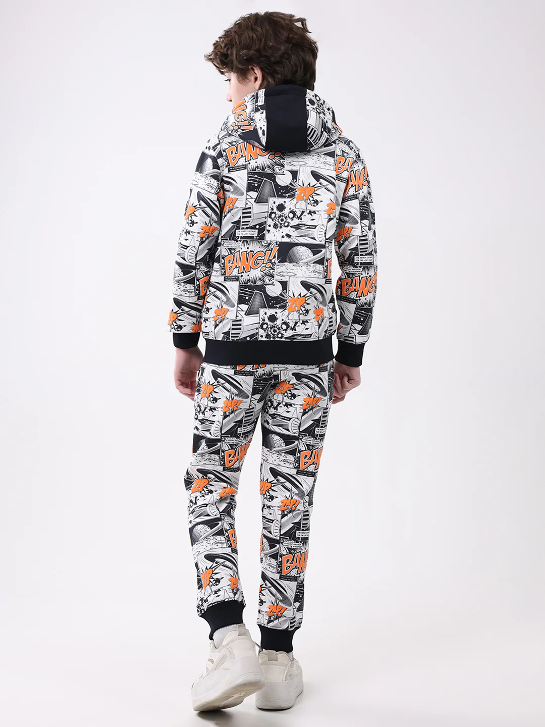 Boys Navy Blue Printed Hooded Full Sleeve Winter Tracksuit - Image 5