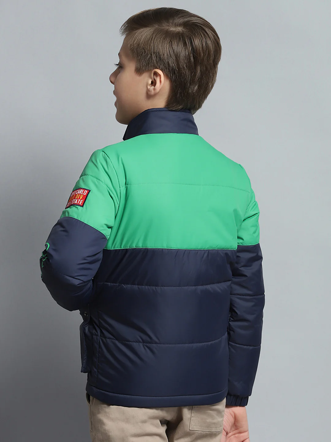 Boys Navy Blue Printed Mock Neck Full Sleeve Jacket - Image 5