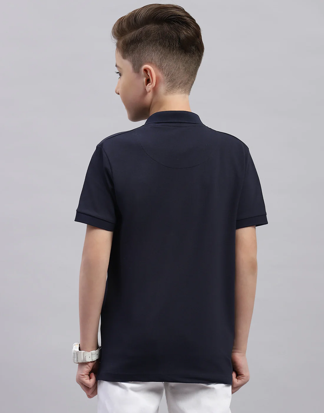 Boys Navy Blue Printed Polo Collar Half Sleeve T-Shirt - Image 5