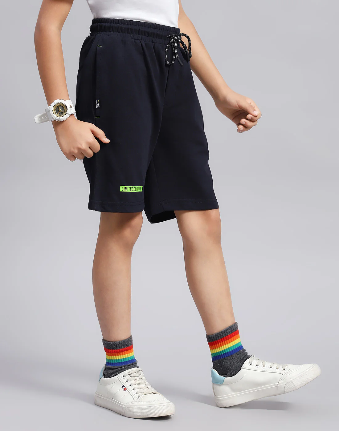 Boys Navy Blue Printed Regular Fit Bermuda - Image 4
