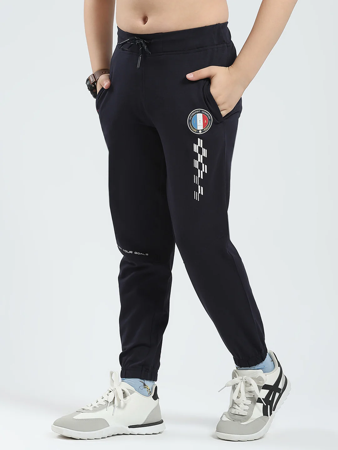 Boys Navy Blue Printed Regular Fit Lower - Image 3