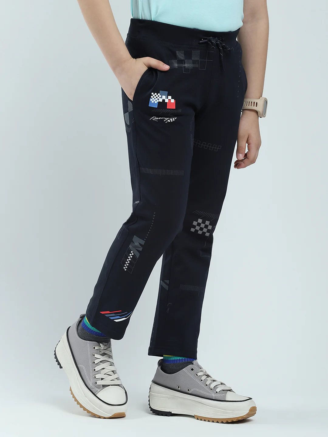 Boys Navy Blue Printed Regular Fit Lower - Image 4
